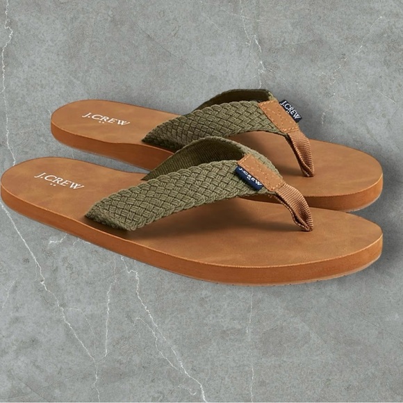 🆕Mens | J.Crew Olive Brown Flip Flops - Picture 2 of 15